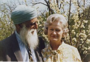 Dr. Thind with his wife  Vivian Thind (Mataji) - Flower background in 1962